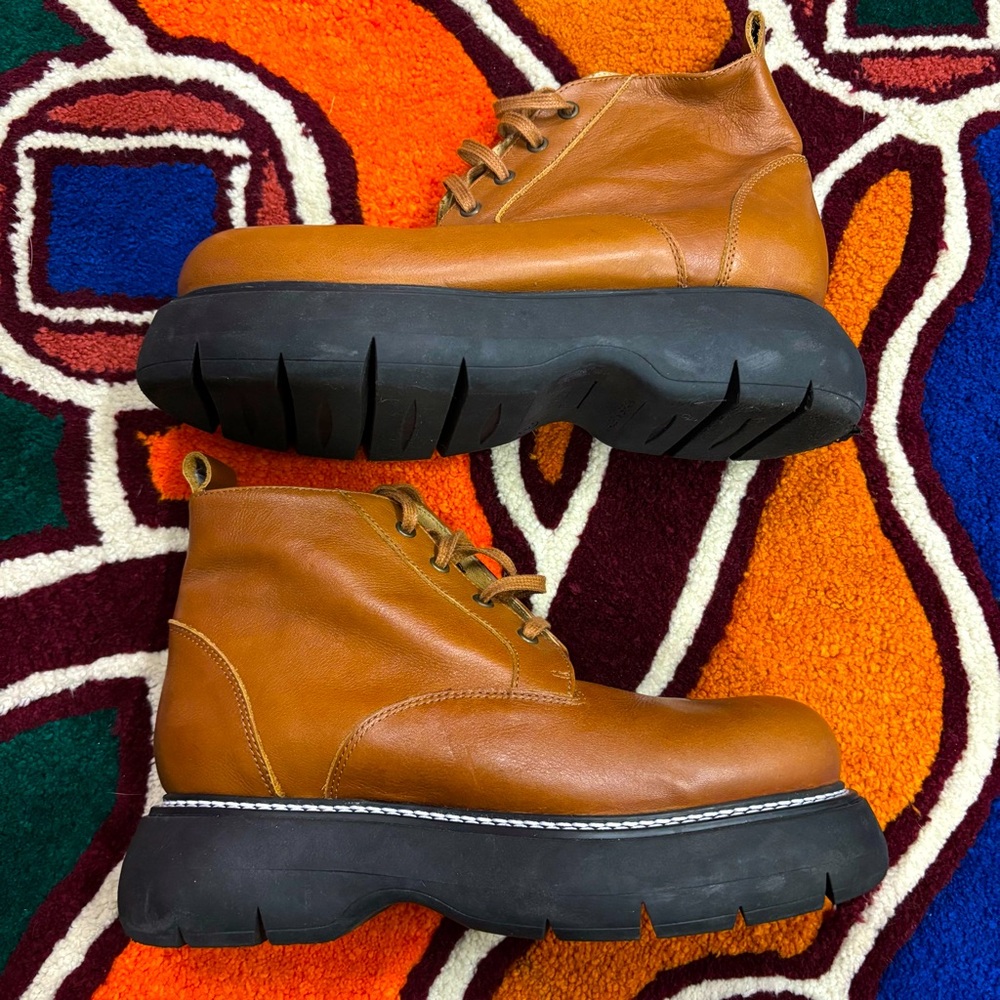 Women’s Leather Lace Up Camel Color Chunky Boots